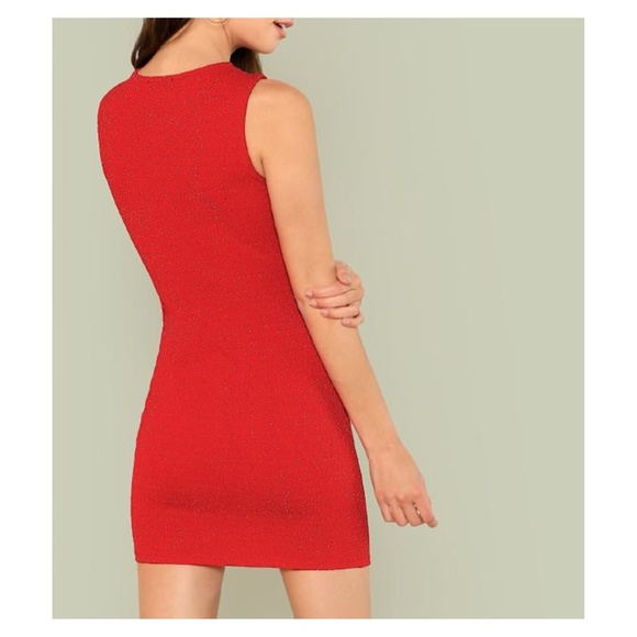Red Glitter Cut Out Bodycon Mini Dress - Picture 3 of 5